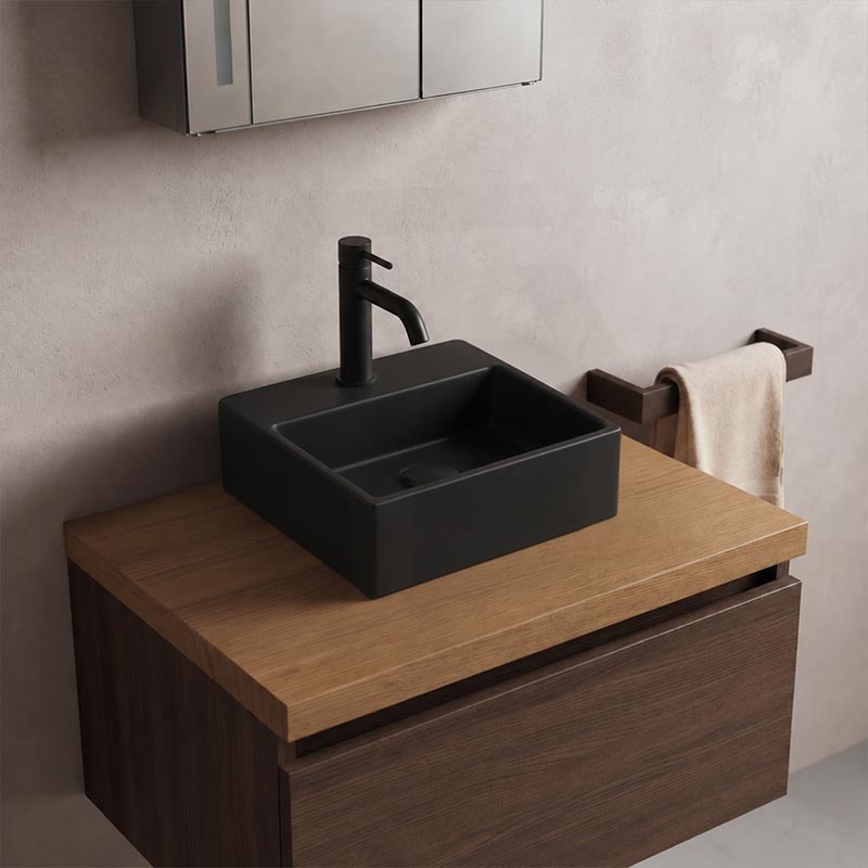Rectangle Ceramic Above Counter/Wall Hung Basin with Tap Hole 335x290x120mm - Matt White / Black