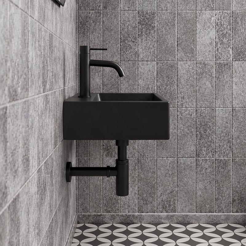 Rectangle Ceramic Above Counter/Wall Hung Basin with Tap Hole 335x290x120mm - Matt White / Black