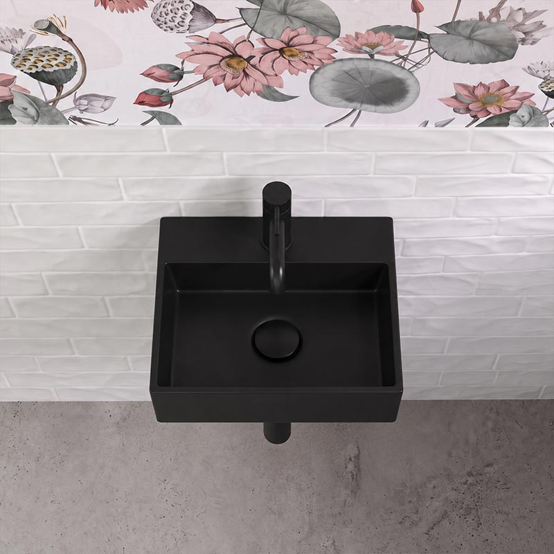 Rectangle Ceramic Above Counter/Wall Hung Basin with Tap Hole 335x290x120mm - Matt White / Black