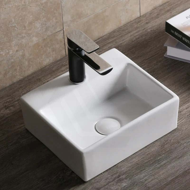 Rectangle Ceramic Above Counter/Wall Hung Basin with Tap Hole 335x290x120mm - Matt White / Black