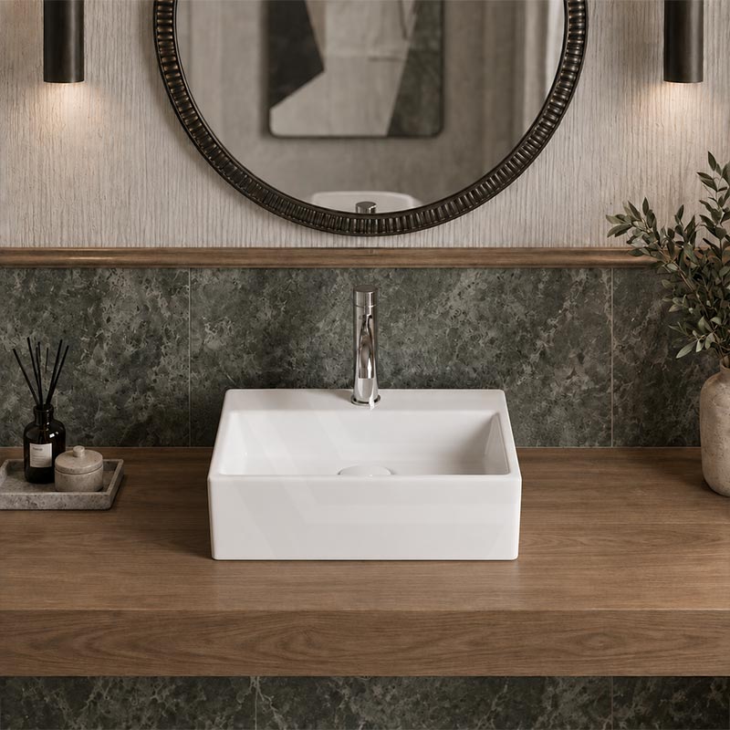 Rectangle Ceramic Above Counter/Wall Hung Basin with Tap Hole 335x290x120mm - Matt White / Black