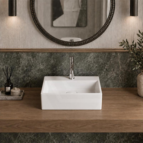 Rectangle Ceramic Above Counter/Wall Hung Basin with Tap Hole 335x290x120mm - Matt White / Black