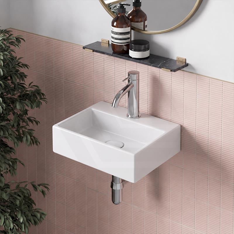 Rectangle Ceramic Above Counter/Wall Hung Basin with Tap Hole 335x290x120mm - Matt White / Black