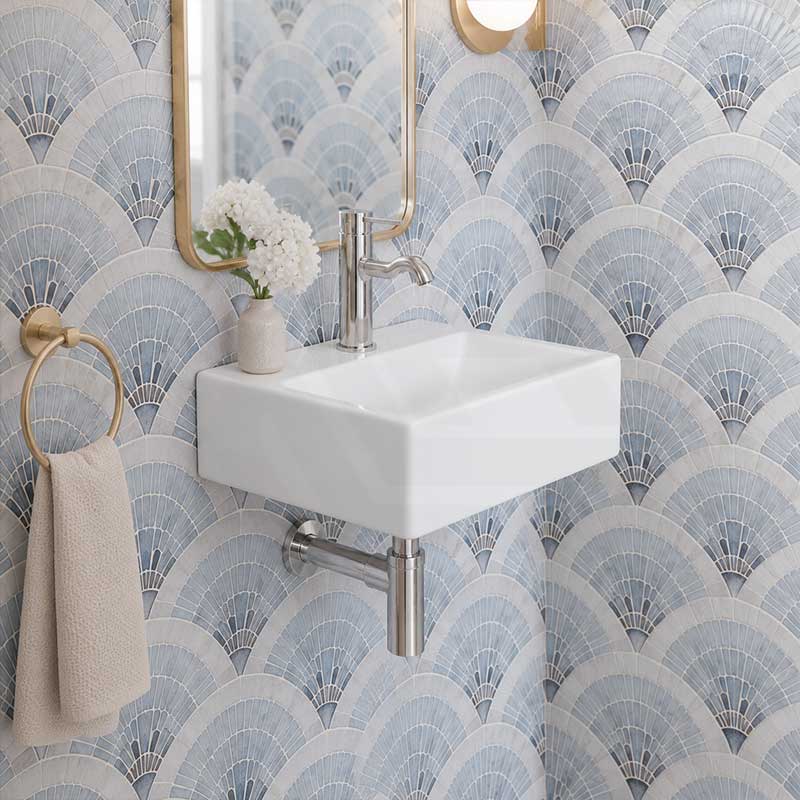 Rectangle Ceramic Above Counter/Wall Hung Basin with Tap Hole 335x290x120mm - Matt White / Black