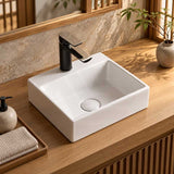 Rectangle Ceramic Above Counter/Wall Hung Basin with Tap Hole 335x290x120mm - Matt White / Black