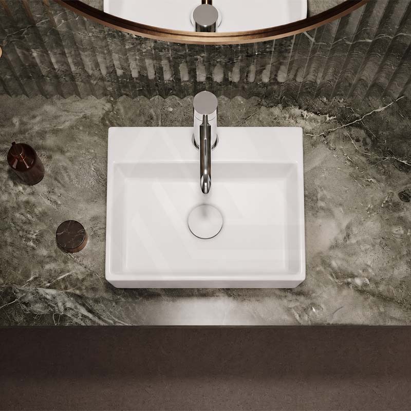 Rectangle Ceramic Above Counter/Wall Hung Basin with Tap Hole 335x290x120mm - Matt White / Black