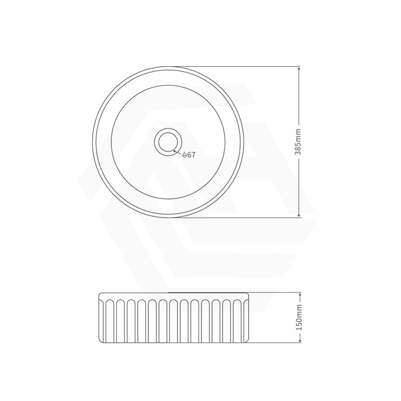 385x385x150mm Infinity Round Fluted Ceramic Above Counter Basin In Various Colour