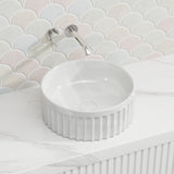 385x385x150mm Infinity Round Fluted Ceramic Above Counter Basin Gloss White