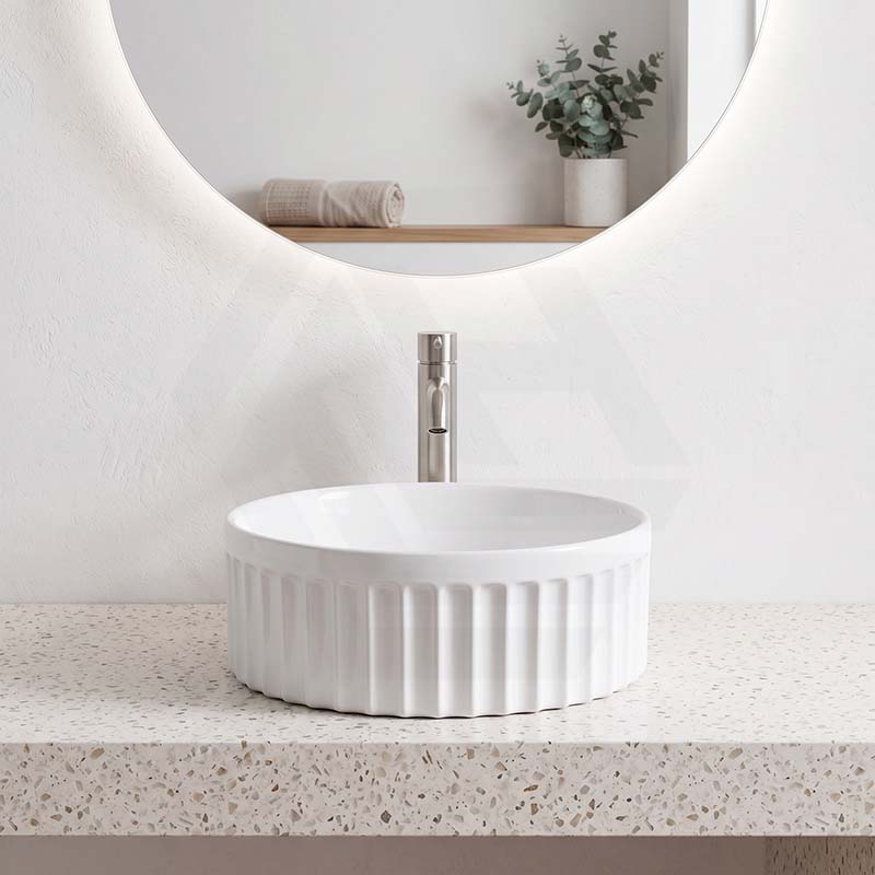 Infinity Round Fluted Ceramic Above Counter Basin 385x385x150mm - 3 Colours