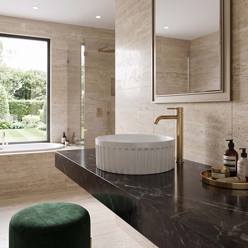 Infinity Round Fluted Ceramic Above Counter Basin 385x385x150mm - 3 Colours