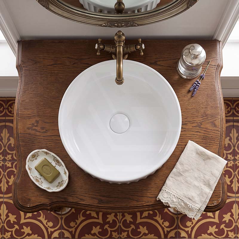 Infinity Round Fluted Ceramic Above Counter Basin 385x385x150mm - 3 Colours