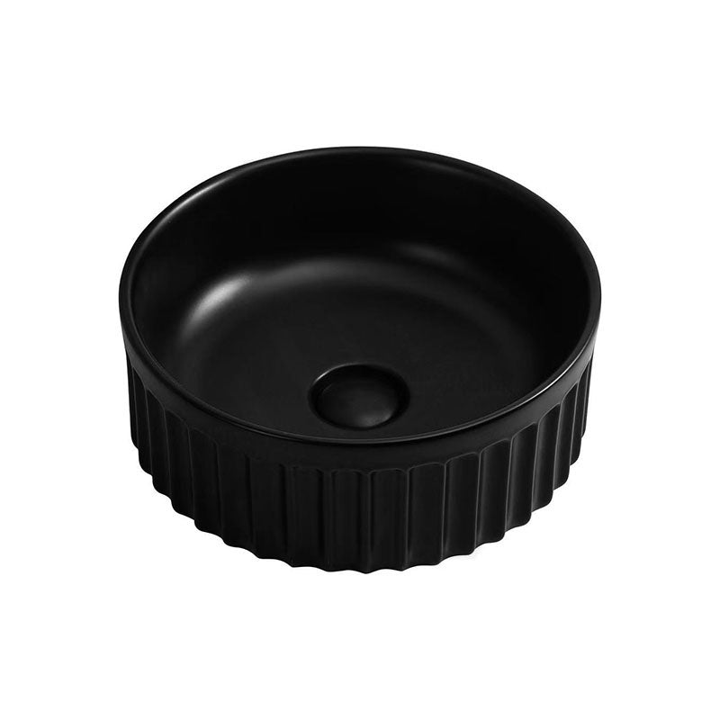 385x385x150mm Infinity Round Fluted Ceramic Above Counter Basin Matt Black