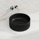 385x385x150mm Infinity Round Fluted Ceramic Above Counter Basin Matt Black