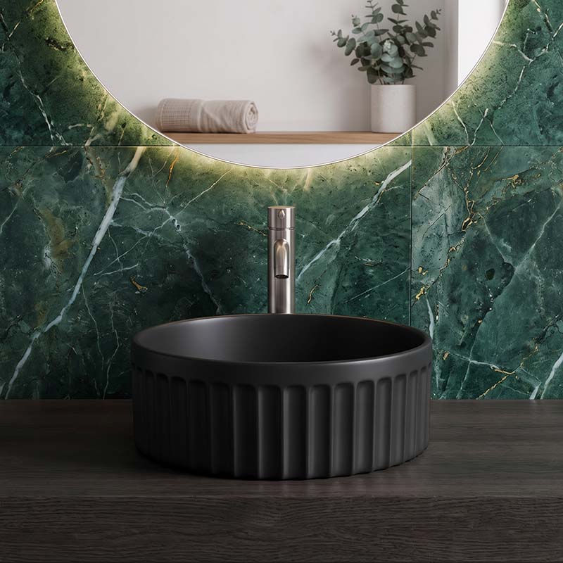 Infinity Round Fluted Ceramic Above Counter Basin 385x385x150mm - 3 Colours