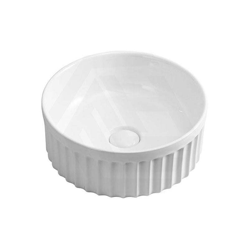 385x385x150mm Infinity Round Fluted Ceramic Above Counter Basin Matt White