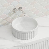 385x385x150mm Infinity Round Fluted Ceramic Above Counter Basin Matt White