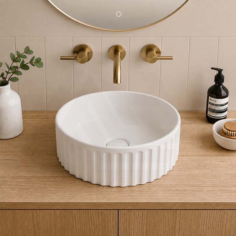 Infinity Round Fluted Ceramic Above Counter Basin 385x385x150mm - 3 Colours