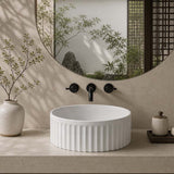 Infinity Round Fluted Ceramic Above Counter Basin 385x385x150mm - 3 Colours