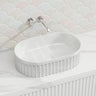 555x355x150mm Infinity Oval Fluted Ceramic Above Counter Basin Gloss White