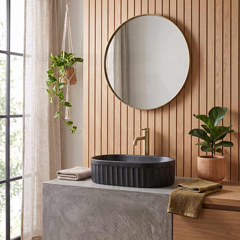 Infinity Oval Fluted Ceramic Above Counter Basin 555x355x150mm - Variant Colour