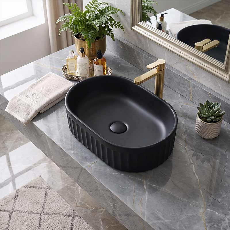 Infinity Oval Fluted Ceramic Above Counter Basin 555x355x150mm - Variant Colour