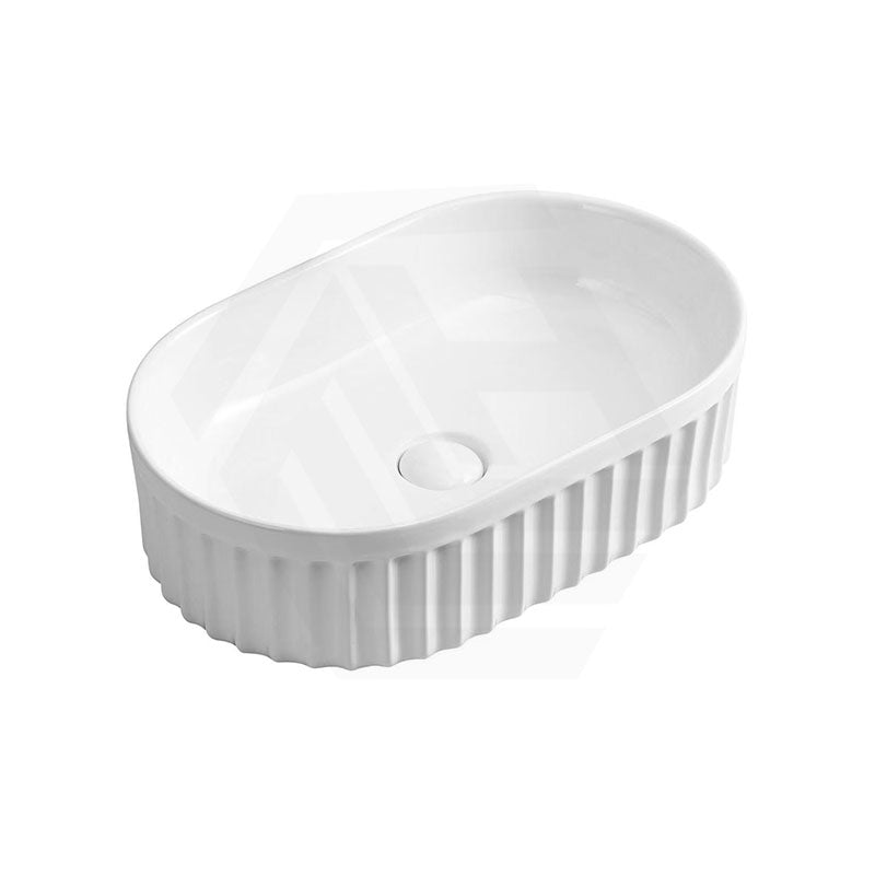 555x355x150mm Infinity Oval Fluted Ceramic Above Counter Basin Matt White