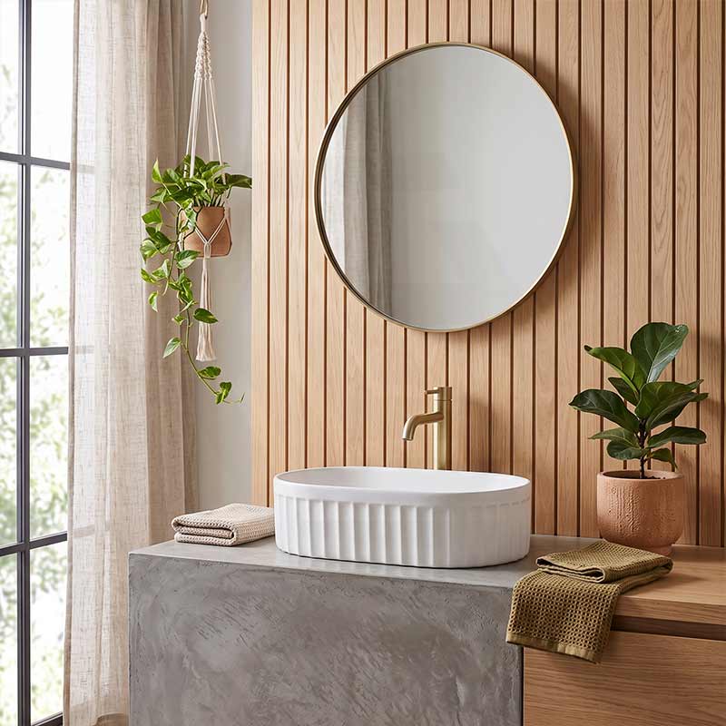 Infinity Oval Fluted Ceramic Above Counter Basin 555x355x150mm - Variant Colour