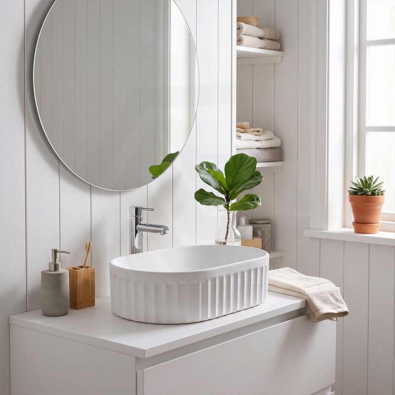 Infinity Oval Fluted Ceramic Above Counter Basin 555x355x150mm - Variant Colour