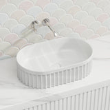 555x355x150mm Infinity Oval Fluted Ceramic Above Counter Basin Matt White