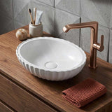 Infinity Oval Ceramic Fluted Above Counter Basin 480x330x130mm - Gloss White