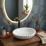 Infinity Oval Ceramic Fluted Above Counter Basin 480x330x130mm - Gloss White
