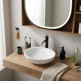 Infinity Oval Ceramic Fluted Above Counter Basin 480x330x130mm - Gloss White