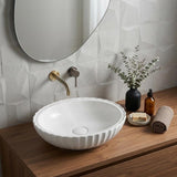 Infinity Oval Ceramic Fluted Above Counter Basin 480x330x130mm - Gloss White