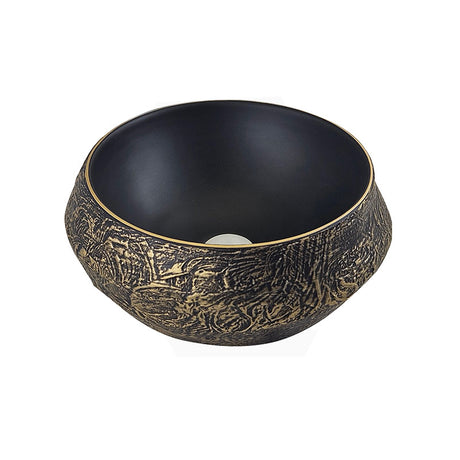 400x400x165mm Infinity Round Ceramic Above Counter Basin Internal Matt Black and External Cooper Gold