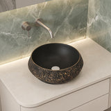 Infinity Round Ceramic Above Counter Basin 400x400x165mm - Internal Matt Black and External Copper Gold