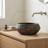 Infinity Round Ceramic Above Counter Basin 400x400x165mm - Internal Matt Black and External Copper Gold