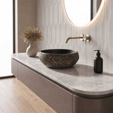 Infinity Round Ceramic Above Counter Basin 400x400x165mm - Internal Matt Black and External Copper Gold