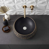 Infinity Round Ceramic Above Counter Basin 400x400x165mm - Internal Matt Black and External Copper Gold