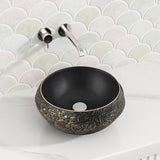 400x400x165mm Infinity Round Ceramic Above Counter Basin Internal Matt Black and External Cooper Gold
