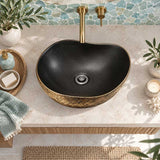 Infinity Special Shape Ceramic Above Counter Basin Internal 500x400x180mm - Matt Black and External Copper Gold