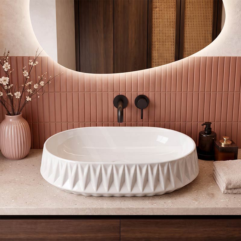 Infinity Oval Above Counter Ceramic Basin 530x370x135mm - In Various Colour
