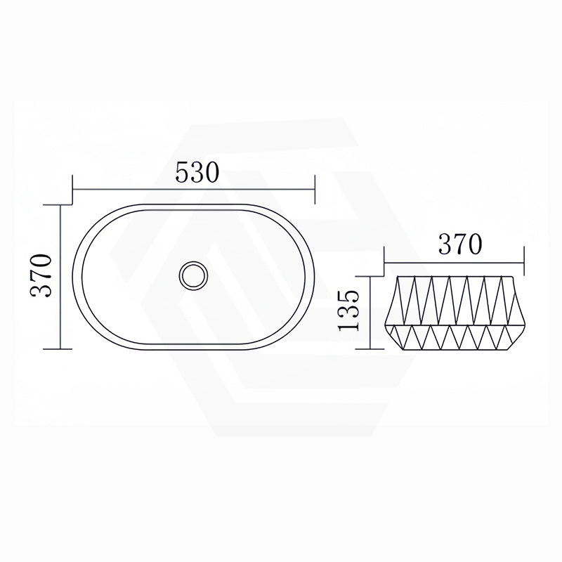 Infinity Oval Above Counter Ceramic Basin 530x370x135mm - In Various Colour