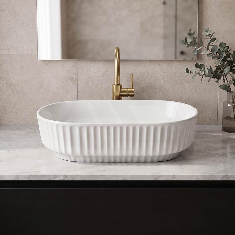 Infinity Fluted Oval Above Counter Ceramic Basin 500x330x135mm - In Various Colour