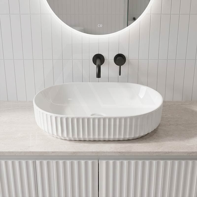 Infinity Fluted Oval Above Counter Ceramic Basin 500x330x135mm - In Various Colour