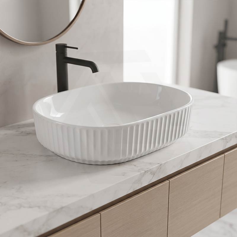 Infinity Fluted Oval Above Counter Ceramic Basin 500x330x135mm - In Various Colour