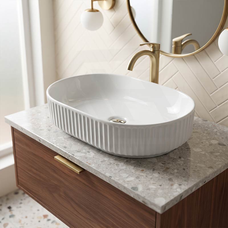 Infinity Fluted Oval Above Counter Ceramic Basin 500x330x135mm - In Various Colour