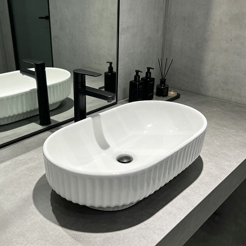 Infinity Fluted Oval Above Counter Ceramic Basin 500x330x135mm - In Various Colour
