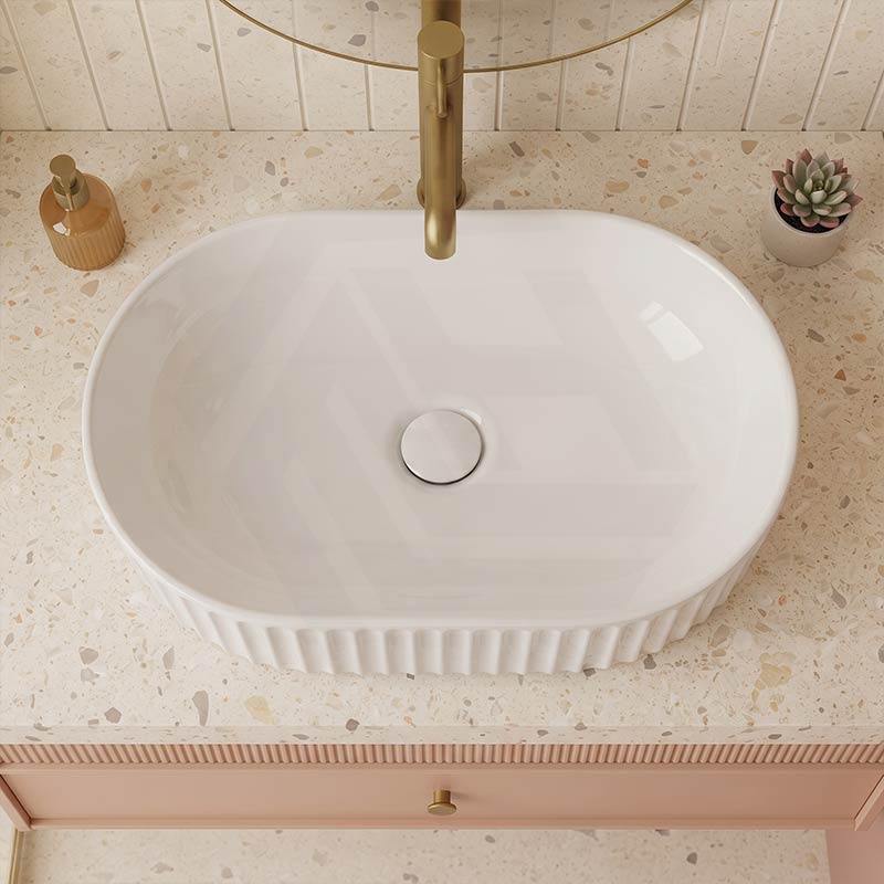 Infinity Fluted Oval Above Counter Ceramic Basin 500x330x135mm - In Various Colour