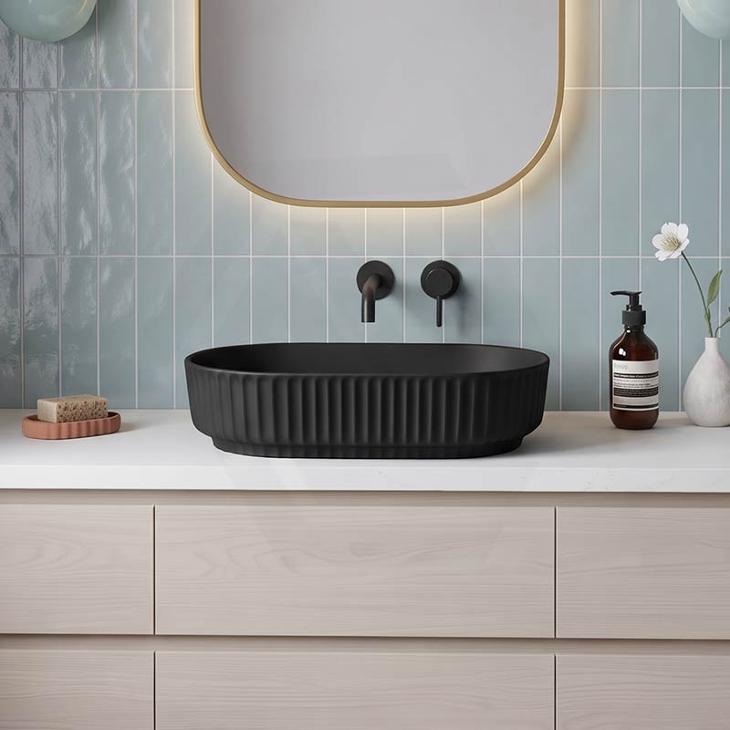 Infinity Fluted Oval Above Counter Ceramic Basin 500x330x135mm - In Various Colour