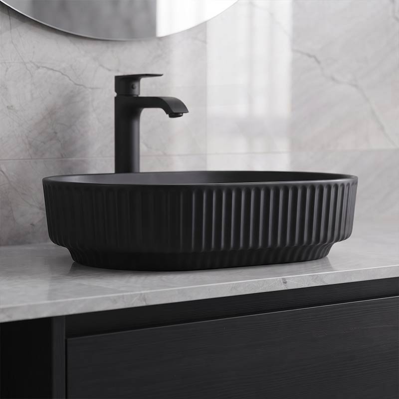 Infinity Fluted Oval Above Counter Ceramic Basin 500x330x135mm - In Various Colour